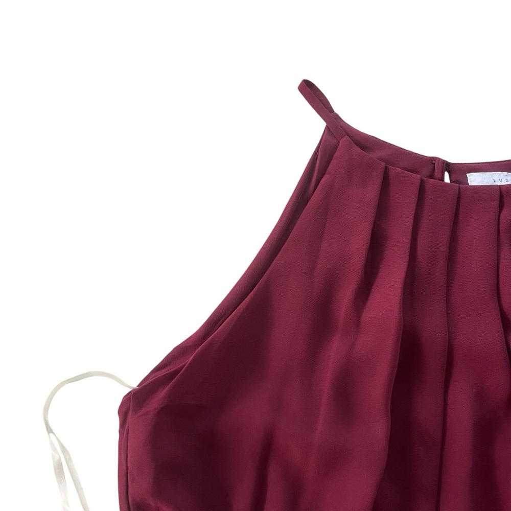 Lush Francescas Women M Wine Maroon Chiffon Sleeveless Halter Blouson Mini Dress - Picture 6 of 16
